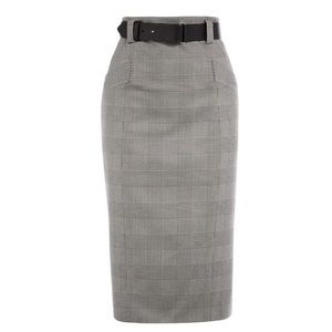 Karen Millen Plaid Pencil Skirt w/ Belt